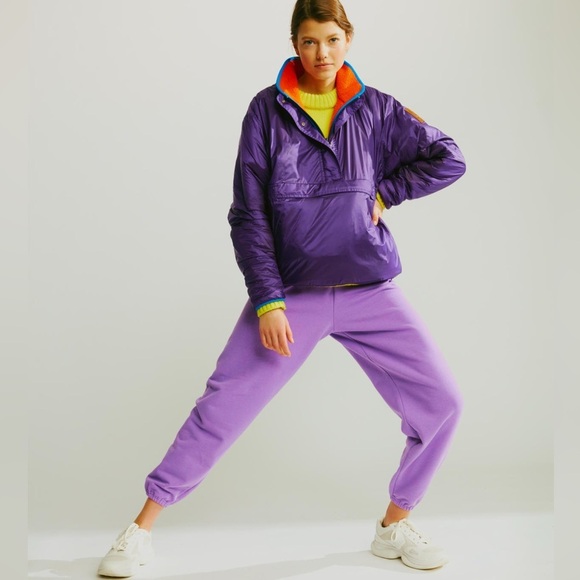 Tory Burch REVERSIBLE NYLON FLEECE PULLOVER JACKET Purple Orange Sz XS - Picture 16 of 16